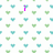 Pixelated pattern of alternating light blue and green Y-shaped icons on white background with pink text overlays.