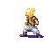 Pixel art animation of a character with spiky golden hair performing martial arts moves, including energy ring projectiles and hand strikes against gray background.