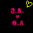 Pixelated icon with pink text and symbols on black background, featuring yellow heart above two identical side-by-side sections.