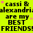 Bright yellow background with repeated black text reading 'cassi & alexandria are my BEST FRIENDS!FRIENDS!FRIENDS!' and small pink stars scattered throughout.