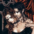 Pixelated image of a person with long hair and horns, surrounded by red text on black background.