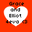Four identical heart-shaped icons with white fill and black text on a solid red background, each displaying "Grace and Elliot 4eva <3".