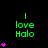 Green text 'I love Halo' with pink hearts on black background, varying heart counts across positions