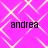 A static image with a bright pink background featuring light yellow geometric patterns and four instances of the text 'andrea' in black pixelated font.