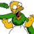 Pixelated character with yellow head, green body, and yellow limbs in dynamic pose against white background
