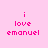 Four pixelated text display 'i love emanuel' in pink on alternating light blue and white backgrounds