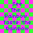 Pixelated text on a green and pink checkered background with visible lines