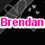A static icon with a split background of black, bright pink, and gray sections containing the name 'Brendan' in bold pink text over a white banner.
