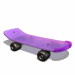 Purple skateboard with black wheels in multiple poses showing rotation and wheel visibility changes.