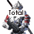 Pixelated knight in silver armor with red shoulder pads holds a sword above head, text changes from 'Total' to 'Ownage!' across frames.