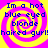 Four identical display a yellow and pink spiral background with blue text reading "Im a hot blue eyed blonde haired gurl!" in pixelated font