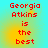 Red pixelated text on a cyan-yellow gradient background reads "Georgia Atkins is the best" in four identical