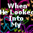 Pixelated text reads "When He Looked Into My" and "EYESS... I Melted" over a black background with colorful heart outlines.