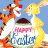 Animated scene with Tigger and a yellow rabbit beside a jar labeled 'Happy Easter' under blue sky.