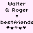 Pixelated text and symbols on a light purple background with two identical side-by-side sections showing "Walter & Roger = bestfriendsbestfriends" followed by heart icons.