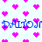 Pixelated blue text 'DALLON DALLON' repeats across a light blue background filled with pink heart shapes, with some hearts missing or partially obscured.