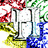 Pixelated icon with central white structure surrounded by red, green, yellow, and blue pixel clusters, right side displays 'LIFE.!' text.