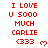 Red pixel text reads 'I LOVE U 5000 MUCH CARLIE <333' with a small red heart symbol on white background, repeated in a with gray bottom-right corner