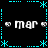 Black background with cyan dotted border and star shapes, white text 'mar' repeated four times with small circular icons on either side.