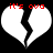 Two white broken heart shapes with red text above each, set against a black background.