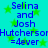 Blue text on cyan background with green stars, repeating 'Selina and Josh Hutcherson =4ever' in two with identical text and layout