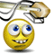 Animated yellow smiley face with blue eyes and white teeth, wearing a brown graduation cap, transitioning through multiple expressions including wide-eyed, squinting, and skull-like faces.