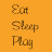 Orange background with 'Eat Sleep Play' text above a basketball graphic and a black heart symbol.