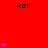 Red background with repeated 'kari' text and pink heart clusters in varying vertical arrangements.