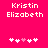 Pixelated text 'Kristin Elizabeth' in white on bright pink background with five heart symbols below, two versions showing heart animation changes.