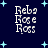 Dark blue background with light blue stars and white text reading "Reba Rose Ross" in a pixelated font across four quadrants.