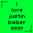 Green background with repeated text 'i love justin bieber' and star icons, featuring pixelated text and dotted lines.