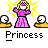 Pixel art animation featuring a princess character with yellow sparkles, two crystal balls on golden bases, and promotional text for badassbuddy.com.