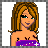 A pixel art buddy icon featuring a cartoon woman with brown hair and teal eyes on the left, paired with a pink tie-dye background displaying "i love you!" in black text on the right.