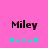 Pink background with black text 'Miley' and five cyan plus signs below, where the third sign shifts from light blue to cyan between frames.