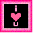A 4-frame animated contact sheet of a pixel art icon showing "i <heart> U" with varying heart colors and border effects on black backgrounds.
