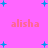 A static image with a bright pink background featuring multiple blue pixelated stars and repeated orange text reading 'alisha' in four positions.