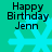 Pixelated turquoise snowflake on teal background with "Happy Birthday Jenn" text in four quadrants.