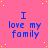 Pink background with yellow dots and blue text reading "I love my family" repeated in a pattern, one gray rectangle visible on the right edge