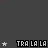 Pixelated white text 'TRA LA LA' appears with alternating pink and white stars on a dark gray background, accompanied by animated stick figures in various running poses.