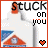 Pixelated icon with 'Stuck on you' text, orange and blue triangular shapes, and a heart symbol that alternates between solid red and outline styles.