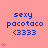 Pixelated blue text 'sexy pacotaco <3333' on pink background with varying numbers of small pink hearts.