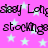 Pixelated text repeats 'sissy Longstockings' over a pink background with light blue stars, rendered in a low-resolution style.