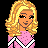 Pixel art cheerleader icon with pink and white outfit, yellow hair, and text reading "cheer leaders kick butt!" on black background.