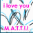Pixelated image with pink text 'i love you' at top and 'M.A.I.L.' at bottom, blue and gray abstract shapes in center on white background.