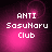 Four identical pixelated display 'ANTI SasuNaru Club' text over a pink and purple gradient background with circular light effects
