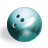 Pixelated teal bowling ball with three black dots on its surface, rendered in a low-resolution style against a white background.