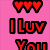 Pixelated icon with four quadrants: pink top-left with red hearts and 'ILuv You', blue bottom-left with purple text 'Ur da Best' and heart, top-right with 'Heather & Eric' over landscape, and empty gray bottom-right.