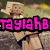 Pixelated image of a character with brown hair and blue clothing, overlaid with text in pink, red, and green.