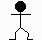 Pixelated stick figure performing skateboarding actions on a gray platform with red accents, transitioning through multiple poses including standing, kicking, and falling.
