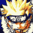 Pixelated anime-style character with spiky yellow hair, dark blue background, and orange-yellow energy effects surrounding the head.